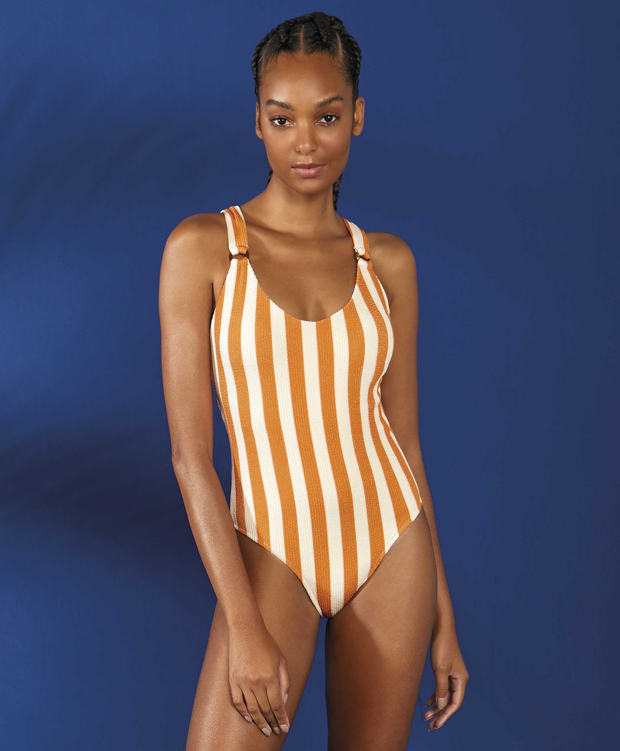 MAIO PLISSE GOLDEN STRIPES CRUZADO ATRAS